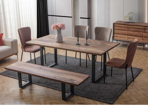 Brong Iesszëmmermiwwel Luxuriéisen Iessdësch 4x Polstersstill Holz Bänk