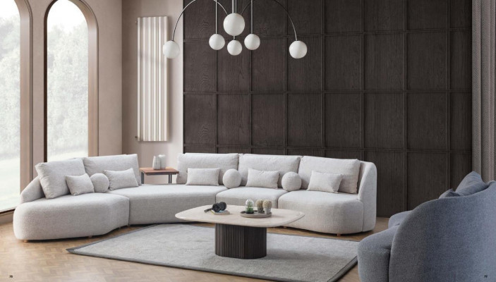 Wäisst Ecksofa Moderne L-Form Sofa Wunnzëmmer Couchen Holzgestell Sofa