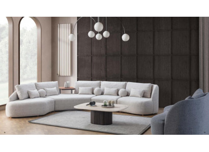 Wäisst Ecksofa Moderne L-Form Sofa Wunnzëmmer Couchen Holzgestell Sofa