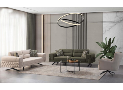Däischtergréng Wunnzëmmer Exklusiv Couch-Garnitur 2x 3-Sëtz Een-Sëtz Sofa