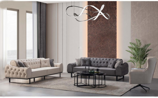 Wäiss-Gro Chesterfield Sitzecken Designer Polster Fautëuil 3 Deeler Set