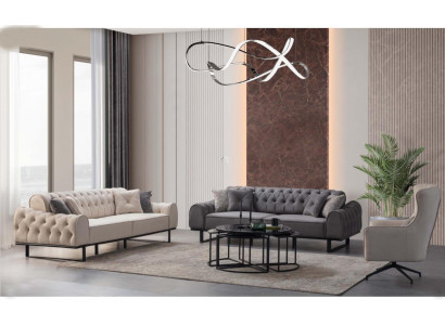 Wäiss-Gro Chesterfield Sitzecken Designer Polster Fautëuil 3 Deeler Set