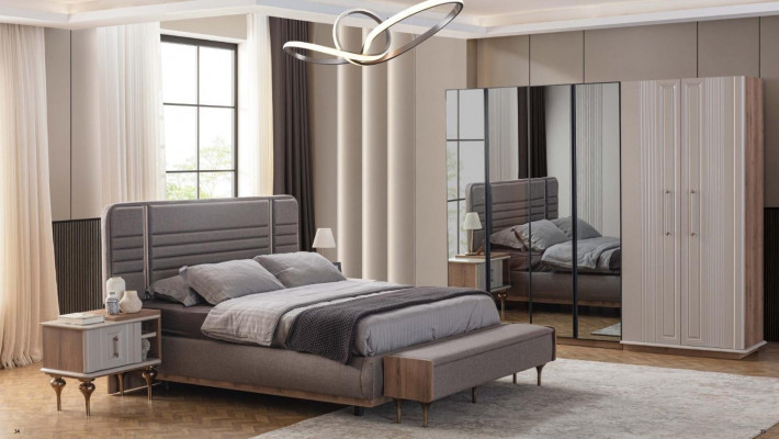 Exklusiv Schlofkummerbett Glasschaf Holz Nuechtktiisch 4-Deeler Luxus Set
