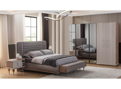 Exklusiv Schlofkummerbett Glasschaf Holz Nuechtktiisch 4-Deeler Luxus Set