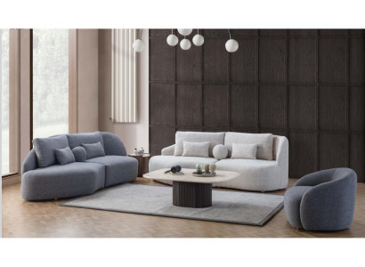 Grou-wäiss Wunnzëmmer Garnitur 3+3 Sëtzer Designer Textilsessel 3tlg