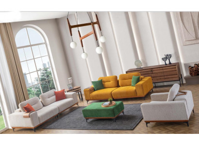 Grousst Wunnzëmmer Set 3 Textil Sofas Polsterhocker 3x Bäistelltiesch