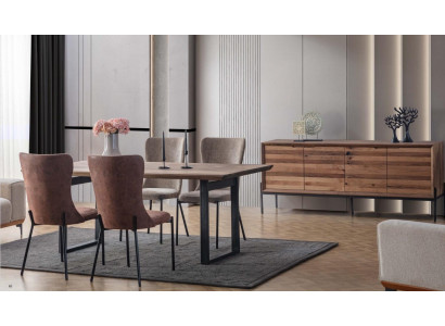 Braun Iesszëmmer Garnitur Luxus Rektangulären Iessdësch 4x Still Komoud