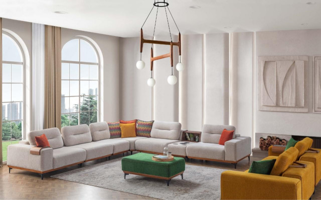 Designer Wunnzëmmer Ecksofa Luxus L-Form Couch Polster Schemel 2-teileg Neit