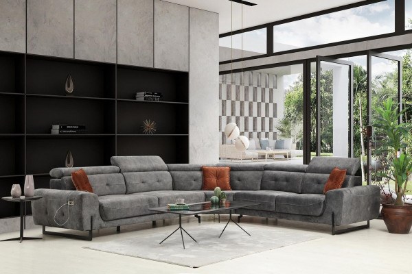 Grou Eckcouch Designer Wunnzëmmer Canapé Sofa L-Form Polster Luxus Miwwel Modern