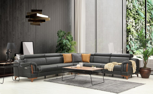 Eckcouch L-Form Modern Sofa Wunnzëmmer Canapé Polster Textil Stoff Miwwel