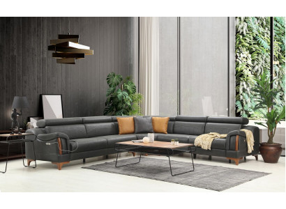 Eckcouch L-Form Modern Sofa Wunnzëmmer Canapé Polster Textil Stoff Miwwel