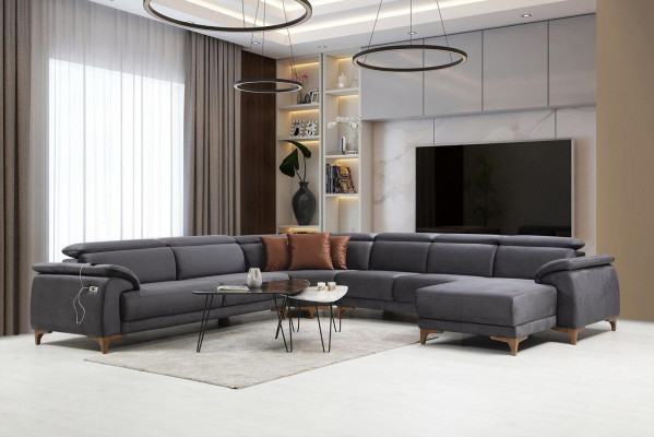 Wunnzëmmer Eckcanapé U-Form Polstermébel Canapé Couch Modern Miwweldesign