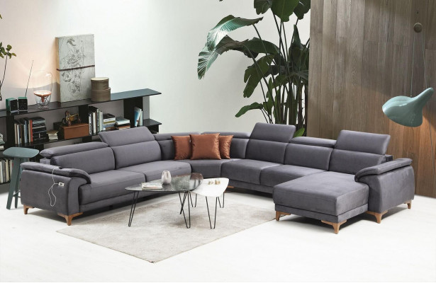 Wunnzëmmer Eckcanapé U-Form Polstermébel Canapé Couch Modern Miwweldesign