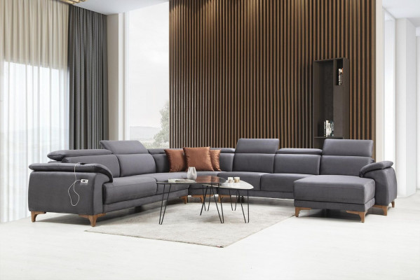 Wunnzëmmer Eckcanapé U-Form Polstermébel Canapé Couch Modern Miwweldesign