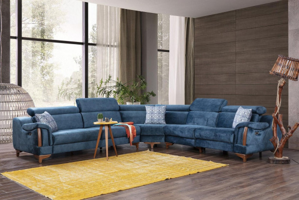 Sofa L-Form Modern Blo Ecksofa Couch Wunnzëmmer Design Neit Miwwel