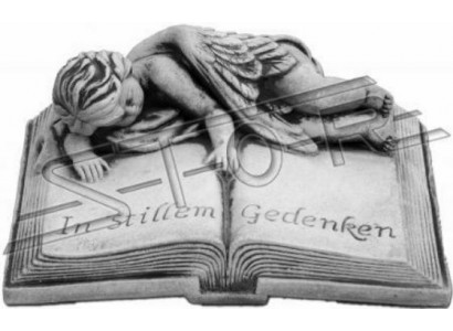 Grab Text An engem rouege Gedenken Steendekoratioun Figur Statue Buch