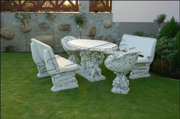 Stull Stull Fautuell Gaart Miwwelen Troun Steen Figur Statu Antik Stil
