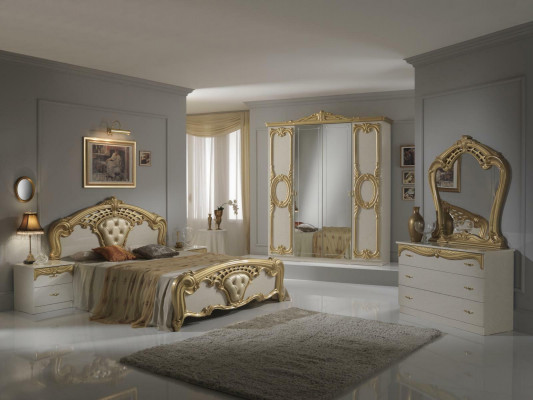 Klassescht Schlofzëmmer Set Nuetsdëscher Bett Stil Holz Bett Italienesch Miwwelen