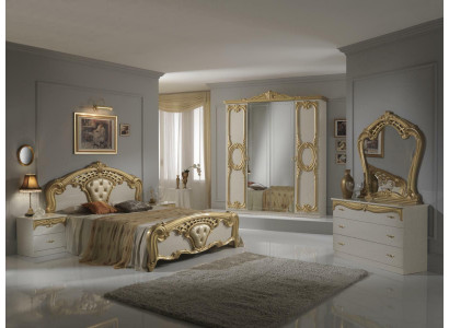 Klassescht Schlofzëmmer Set Nuetsdëscher Bett Stil Holz Bett Italienesch Miwwelen