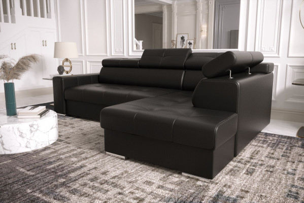 Eckcouch L Form Couch Polsterung Wunnzëmmer Couche Sofa Modern Schwaarz Design