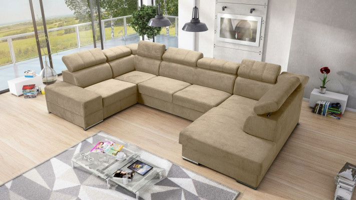 Eckcanapé an U-Form Sofa Canapé Textil Canapéen Design Wunnlandschaft Bettfunktioun Stoff