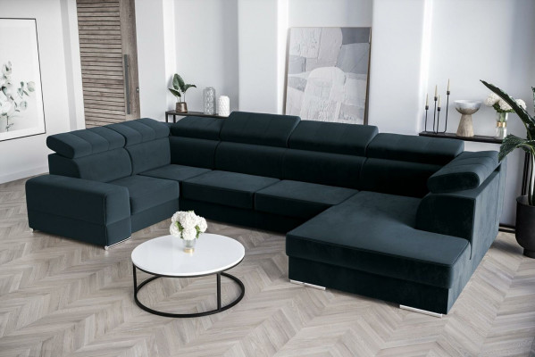 Eckcanapé an U-Form Sofa Canapé Textil Canapéen Design Wunnlandschaft Bettfunktioun Stoff