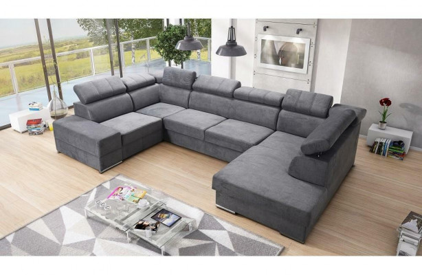 Eckcanapé an U-Form Sofa Canapé Textil Canapéen Design Wunnlandschaft Bettfunktioun Stoff