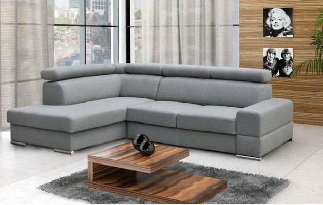 Héichwäertegt Wunnzëmmer Sofa Ecksofa L-Form Bettfunktioun Textil Modern Couchen