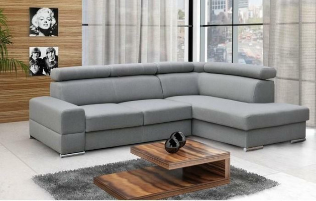 Héichwäertegt Wunnzëmmer Sofa Ecksofa L-Form Bettfunktioun Textil Modern Couchen