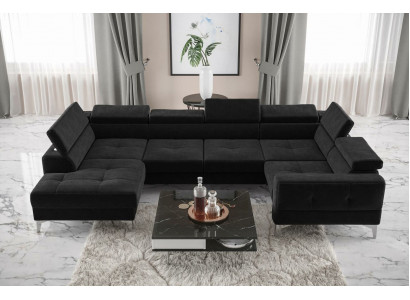 Modern Luxus Automateschen Ecksofa Stoff U-Form Couche Textil Schwaarz Elegant Nei