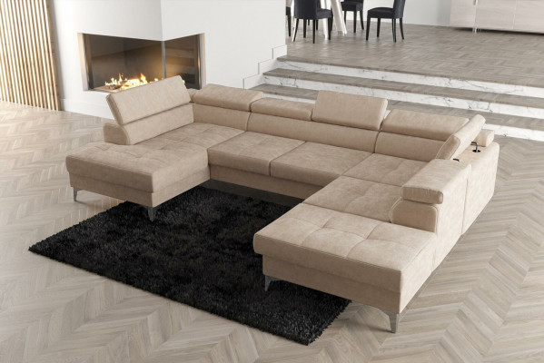 Modernen Design Gepolstert Couch Wunnzëmmer Ecksofa U-Form Lieder Holz Nei