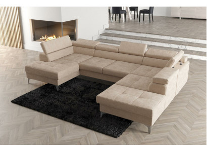 Modernen Design Gepolstert Couch Wunnzëmmer Ecksofa U-Form Lieder Holz Nei