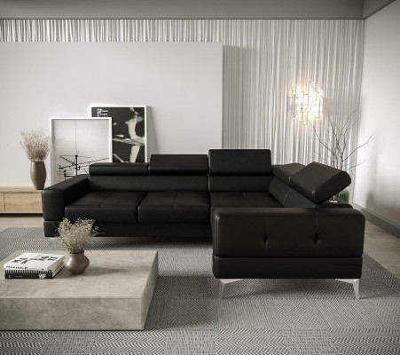 Multifunktioun Sofacouch Eckpolsterung Wunnzëmmer L-Form Schwaarz Modern Luxus