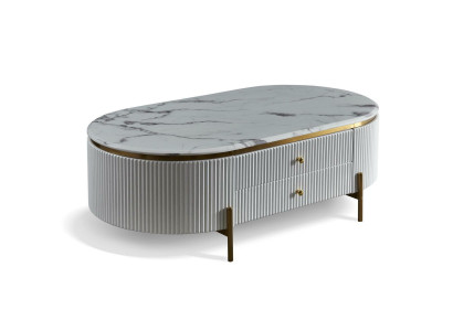 Ovalen Couchtisch, Designer-Wunnzëmmerdësch, Säitentësch, Italienesch