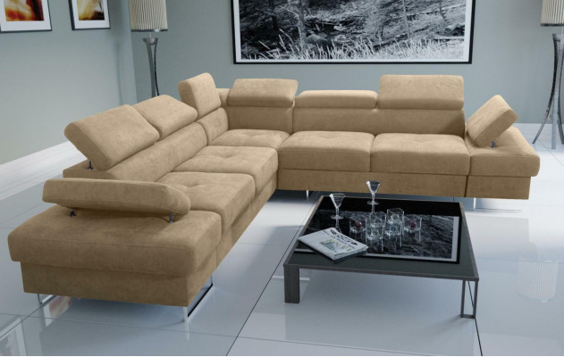 Sofa Canapé Polster L-Form Wunnzëmmer Design Ecke Lieder Nei Beige Luxus