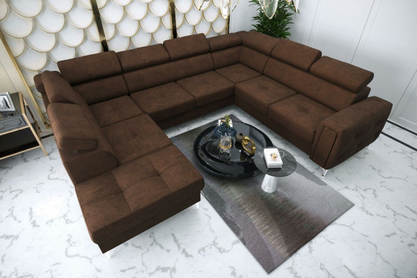Sofa U-Form Stoffsofa Couch Wunnlandschaft Design Modern Lëder Sofas Bruan Nei