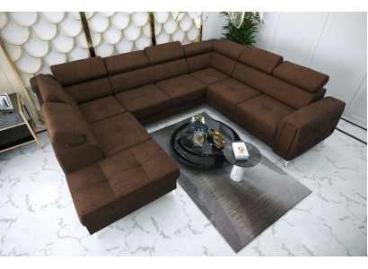 Sofa U-Form Stoffsofa Couch Wunnlandschaft Design Modern Lëder Sofas Bruan Nei