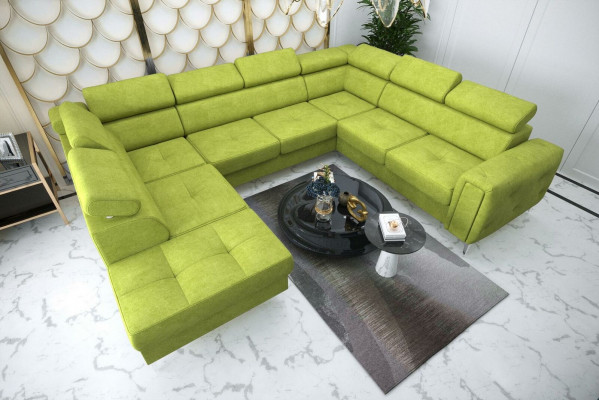 Sofa U-Form Stoffsofa Couch Wunnlandschaft Design Modern Lëder Sofas Bruan Nei
