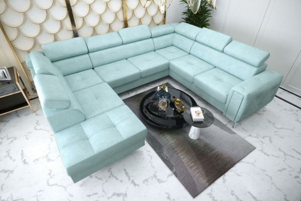 Sofa U-Form Stoffsofa Couch Wunnlandschaft Design Modern Lëder Sofas Bruan Nei