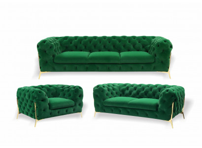 Chesterfield 3-Sëtz-Couch Polster Textil Couches Sëtz Wunnzëmmer Sofa Samt Neit
