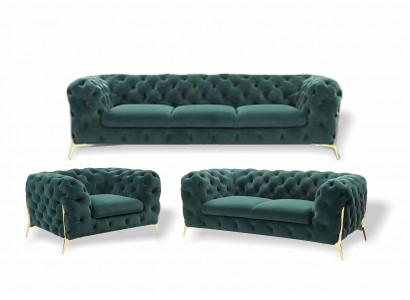 Chesterfield Canapé Polster Sëtz Garnitur 3+1+1 Sëtzer Samt Designer Canapéë Nei