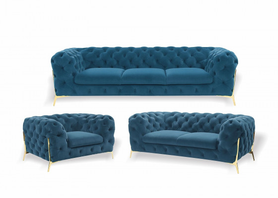 Chesterfield Canapé Polster Sëtz Garnitur 3+1+1 Sëtzer Samt Designer Canapéë Nei