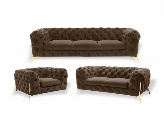 Chesterfield Canapé Polster Sëtz Garnitur 3+1+1 Sëtzer Samt Designer Canapéë Nei