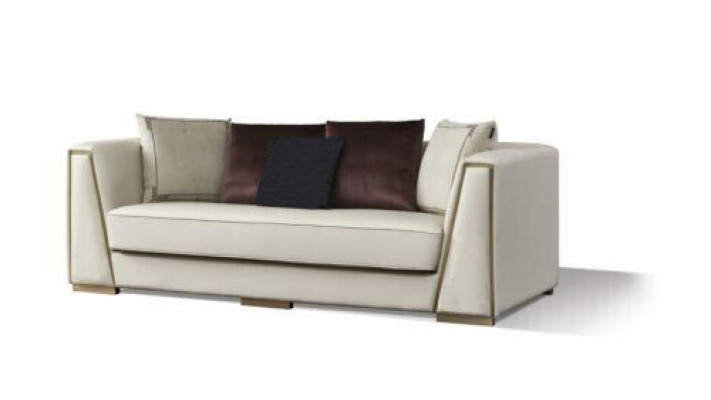 Wäiss Ledersofa Garnitur Designer 3+2 Sëtz Deko-Couchen Set 2-Delg.
