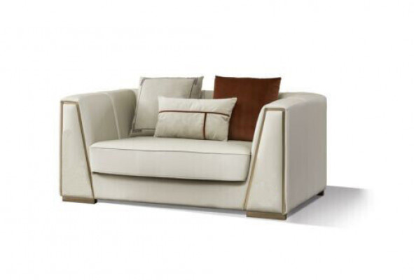 Wäiss Ledersofa Garnitur Designer 3+2 Sëtz Deko-Couchen Set 2-Delg.