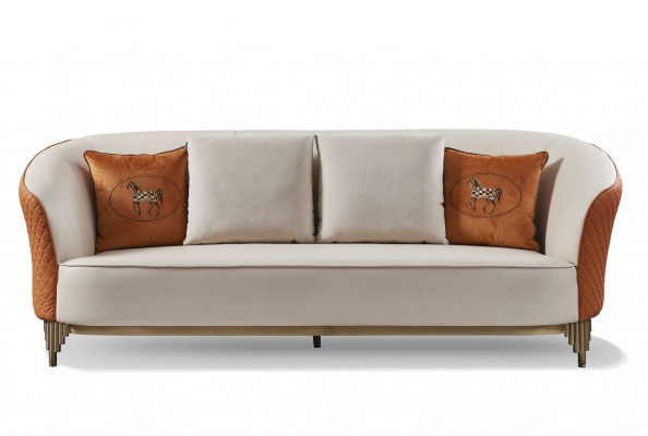Beige-orange Wunnzëmmer Couchgarnitur Luxuriéis 3+2 Sëtzer Set 2tlg.