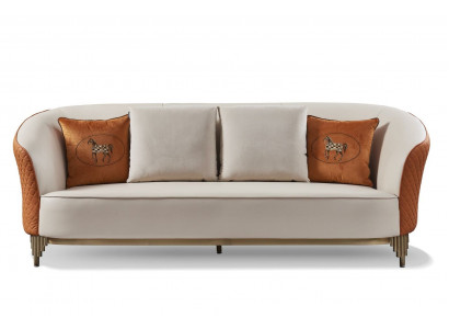 Beige-orange Wunnzëmmer Couchgarnitur Luxuriéis 3+2 Sëtzer Set 2tlg.