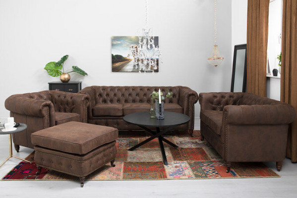 Chesterfield Canapé Sëtz Polster 321 Pouf Sëtzgarnitur Canapé Canapéen Fousshocker
