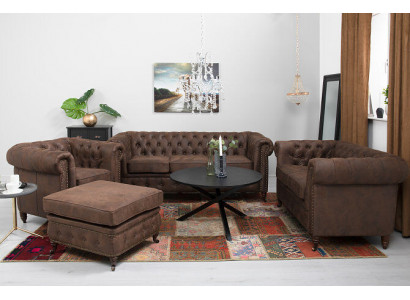 Chesterfield Canapé Sëtz Polster 321 Pouf Sëtzgarnitur Canapé Canapéen Fousshocker