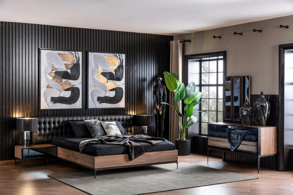 Schlofkummer Set Miwwelen Komplett Set Schwaarzt Bett Schafstëll Nuetsdëscher 8 Stéck